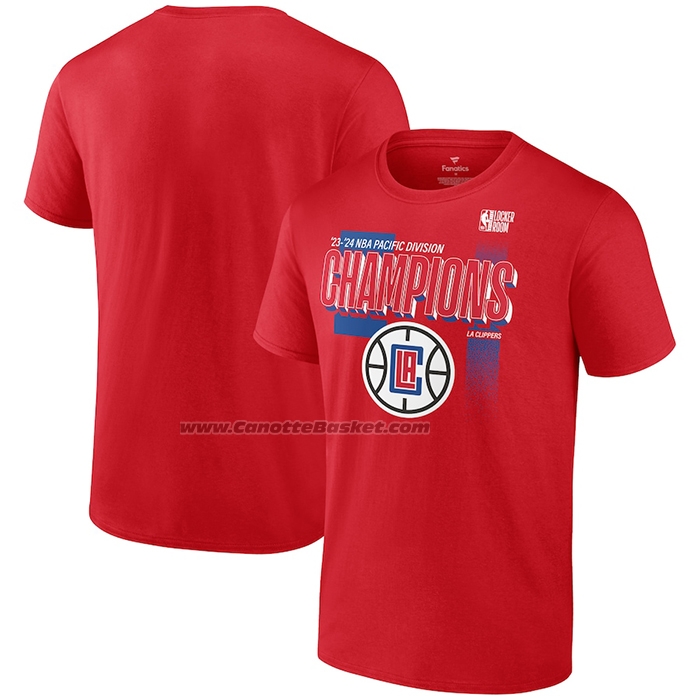 Maglia Manica Corta Los Angeles Clippers 2024 Pacific Division Champions Rosso